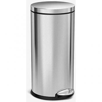 simplehuman CW1810 30L Round Pedal Bin, Brushed Stainless Steel, W 31.5cm x H 65.0cm x D 38.4cm