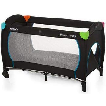 Hauck Cuna de Viaje Sleep N Play Go, para Bebes y Niños de Nacimiento hasta 15 kg, 120 x 60 cm, Ruedas, Plegable, Compacta, Ligera, Bolsa de Transporte, Negro Multicolor