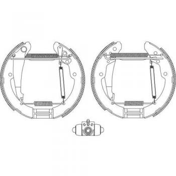 Kit de frenos HELLA 8DB 355 004-721 para disco de tambor con cilindro de rueda y elemento de ajuste, compatible con VOLKSWAGEN Caddy 2 Kastenwagen