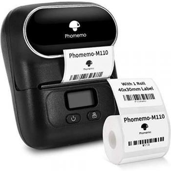 Phomemo M110 Impresora de etiquetas portátil - Impresora térmica de etiquetas，impresora de pegatinas，Adecuado para código de barras, oficina, envío, cable, tienda, ropa，Con etiqueta de 40×30 mm,Negro