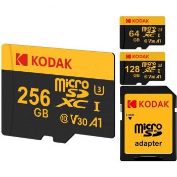 Tarjeta de Memoria KODAK microSDXC UHS-I 256GB Clase 10 U3 hasta 100MB/s con Adaptador para DSLR y Smartphone