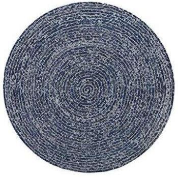 Alfombra redonda azul oscuro 140 cm estilo boho rústico espiral de algodón trenzado vaquero Buluca