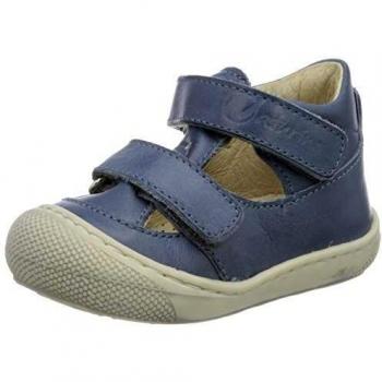 Sandalia para bebé Naturino Puffy Bone, zapato de aprendizaje con cierre de velcro, color celeste y cuero
