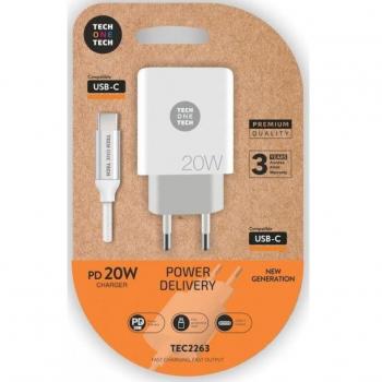 Cargador de Pared Tech One Tech TEC2263 con 1xUSB Tipo-C y Cable USB Tipo-C, 3A, Blanco