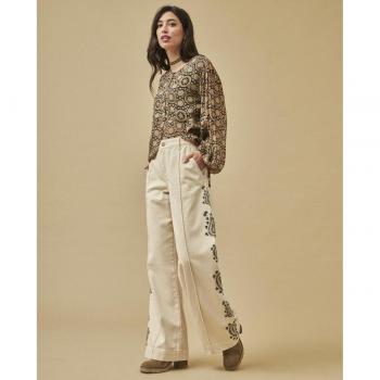 Pantalón de mujer paisley NKN Nekane con cierre de cremallera y botón, vaquero de mujer beige