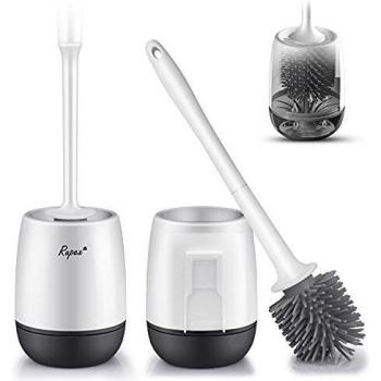 Escobillas de Baño Silicona Paquete de 2, Rupex Escobilla WC, Cepillo de Baño y Soportes, Mango de Plástico Antideslizante, Cerdas Flexibles