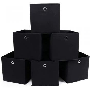 SONGMICS Organizadores Plegables, Tela no Tejida, Negro, 6 Unidades