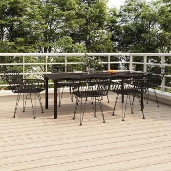 7-Piece Black Poly Rattan Garden Dining Set