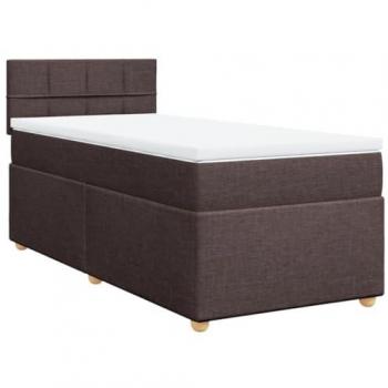 Cama box spring con colchón tela marrón oscuro 90x200 cm