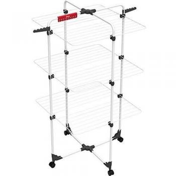 Vileda Mixer 3 - Tendedero vertical de torre de acero, 30 metros de espacio de tendido, 3 rejillas, soporte para ropa pequeña y perchas, color blanco, dimensiones abierto 137 x 71 x 71 cm