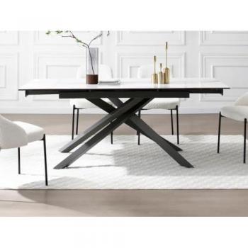 Mesa Extensible 4 a 8 Personas en Cerámica, Vidrio Templado y Metal - Efecto Mármol Blanco y Antracita - COREMA de Maison Céphy