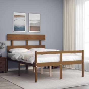 Cama doble de madera sólida color miel con cabecero para ancianos, estructura cama de matrimonio Vidaxl en color marrón