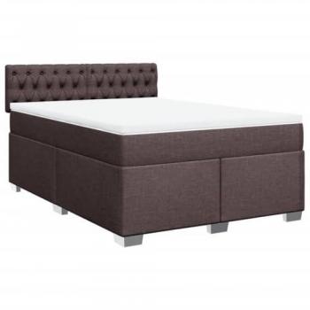Cama box spring con colchón de tela marrón oscuro 160x200 cm