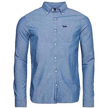 Camisa Oxford de Manga Larga para Hombre en Algodón Indigo Chambray M
