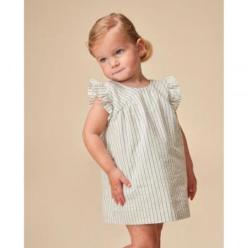 Vestido rayas seersucker verde para niña bebé