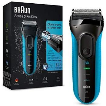 Braun Series 3 ProSkin 3010 s Afeitadora eléctrica hombre, Afeitadora Barba Inalámbrica y Recargable, Wet&Dry, Máquina de Afeitar para Hombre, Negro/Azul