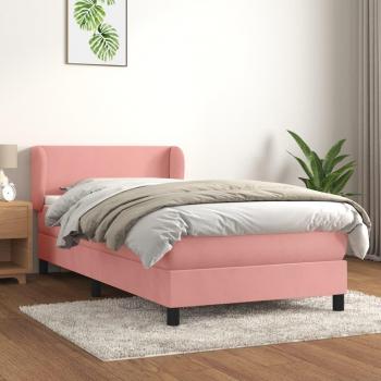 Cama box spring con colchón de muelles en terciopelo rosa 80x200 cm