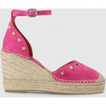 Alpargatas de mujer en piel serraje color rosa con tachas metálicas Lodi