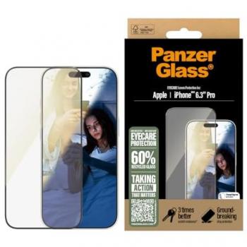 Protector de Pantalla PanzerGlass EyeCare Ultra-Wide Fit para iPhone 16 Pro - Antirreflejo, Anti-BluLight, Fácil Instalación, Cristal Templado, Resistente a Caídas y Arañ