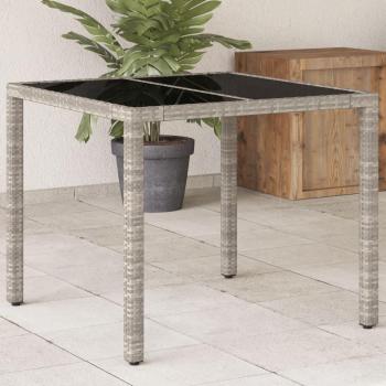 vidaXL Garden Table with Glass Top Light Grey 90x90x75 cm Poly Rattan