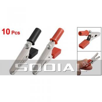 SODIAL(R) 10 x Pinzas de Cocodrilo Sonda de Prueba Metal Mango Plastico 50mm