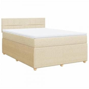 Cama Box Spring con Colchón de Tela Color Crema 140x190 cm