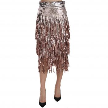 Dolce & Gabbana Sequin Fringe High-Waisted Midi Pencil Skirt - IT36 | XS