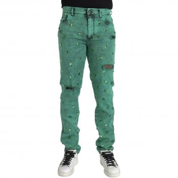 Dolce & Gabbana Green Crystals Cotton Stretch Slim Jeans - IT50 | L, Slim-fit Jeans, male, Green, Size: L Crystal Embellished Slim Jeans