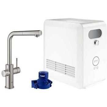 GROHE Blue Professional L-Spout Starter Kit with Pull-Out Mousseur in SuperSteel Finish