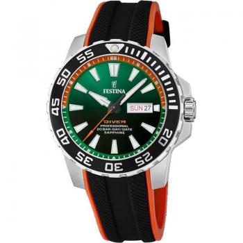 Reloj Festina The Originals F20662/2 para Hombre con Caja de Acero Inoxidable 316L Plateado y Correa de Caucho Verde