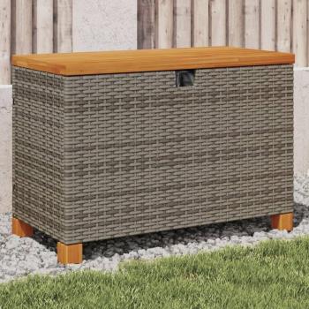 vidaXL Garden Storage Box - Grey, 80x40x48 cm, Poly Rattan, Acacia Wood