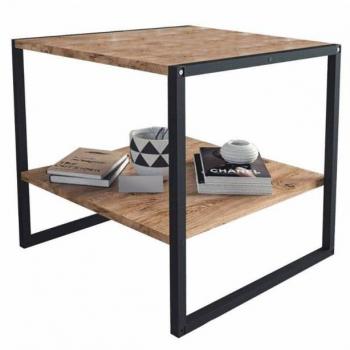 Mesa de Centro para Salón Rus con Base Inferior Negro y Roble Safir 50X50 Cm