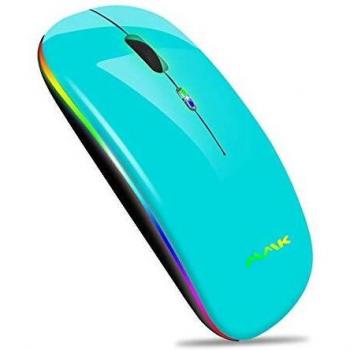 Ratón Inalámbrico Bluetooth Recargable, Ratón Retroiluminado de 7 Colores con Mini Receptor USB de 2,4 GHz, 1200,1600DPI Ajustable,Compatible con Laptop, PC, Ordenador, Chromebook, Notebook-Azul cielo