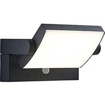 Aplique de exterior Lindby LED Sherin, orientable, detector de movimiento, moderno, negro, hecho de aluminio, 1 llama