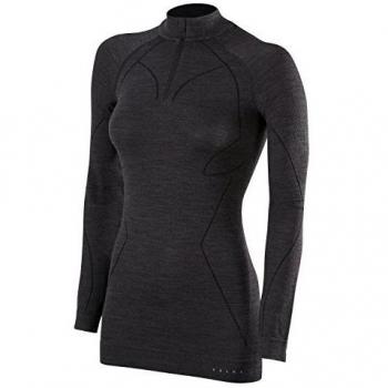 FALKE Women Wool Tech. Zip Long Sleeve Shirt - Merino Wool Blend, Black