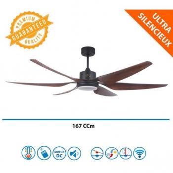 Ventilador de techo DC marrón con palas de resina 167cm con dimmer LED en 3 tonos y Wifi