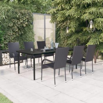 7-Piece Black Garden Dining Set with Cushions
