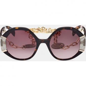 Guess Women's Round Acetate Sunglasses in Dark Havana with Mirrored Brown Lenses