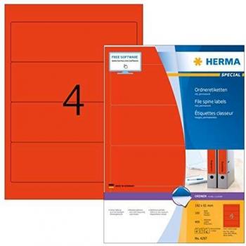 Etiquetas de Archivo HERMA 4297, 192 x 61 mm, rojas, opacas, papel mate, 400 etiquetas (100 hojas)