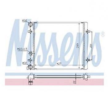 Radiador NISSENS 641011 para refrigeración del motor, material de aluminio, dimensiones 430x415x23 mm, aletas unidas mecánicamente, compatible con SEAT Leon I Hatchback