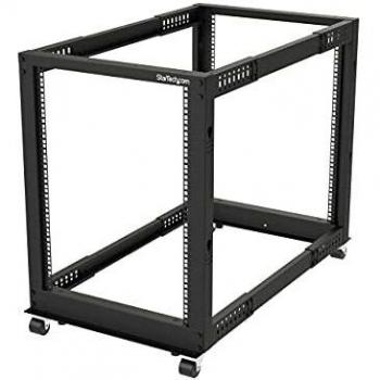 StarTech.com Bastidor Abierto 15U de 19 Pulgadas - 4 Postes - 22-40 Profundidad Ajustable - 1200 LB. Capacidad con Ruedas y Ganchos para Cables