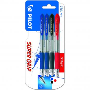 Pilot Spain Super Grip - Bolígrafo retráctil con tinta base aceite, 4 unidades, multicolor