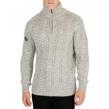 Superdry Hombre Jacob Henley Zip Knit, Beige, Small