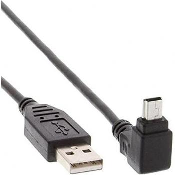 Cable USB 2.0 A-MINI-B 5pines M/M 0.5m, Alta Velocidad, Conector Angulado a 90°, Negro