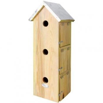Casa de pájaros vertical para gorriones - L 17 x l 19,5 x H 51 cm - Madera de pino con techo de zinc resistente a la intemperie