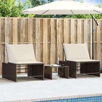 Tumbonas de jardín con mesita en Polyrattan marrón - 2 PCs