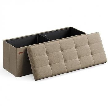 Banco de Almacenaje Plegable de Lino Imitado, 110 cm, Taburete Acolchado con Tapa, Soporta hasta 300 kg, Varios Colores Disponibles