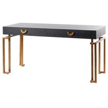 Escritorio Madera-Metal Negro-Dorado 150x60x77,3cm - Funcionalidad y Estilo