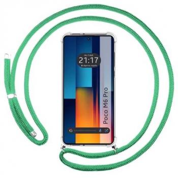 Funda Colgante Transparente Verde Agua para Xiaomi Poco M6 Pro 4G con Cordón