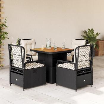 Set de muebles de jardín 5 piezas con almohadas de Polyrattan negro